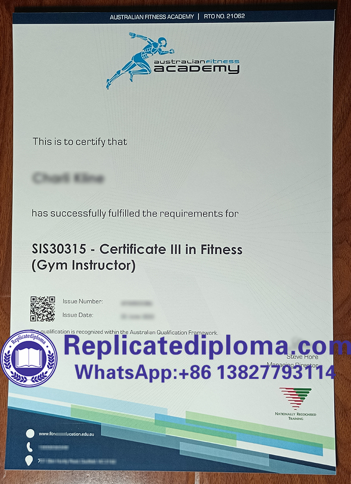 Australian Fitness Academy certificate