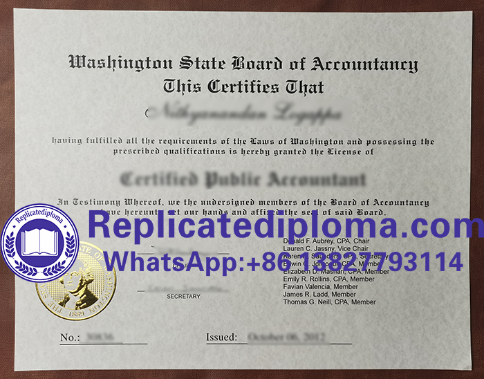 Washington State Board of Accountancy certificate