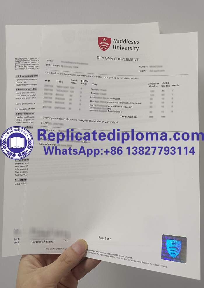 Middlesex University transcript