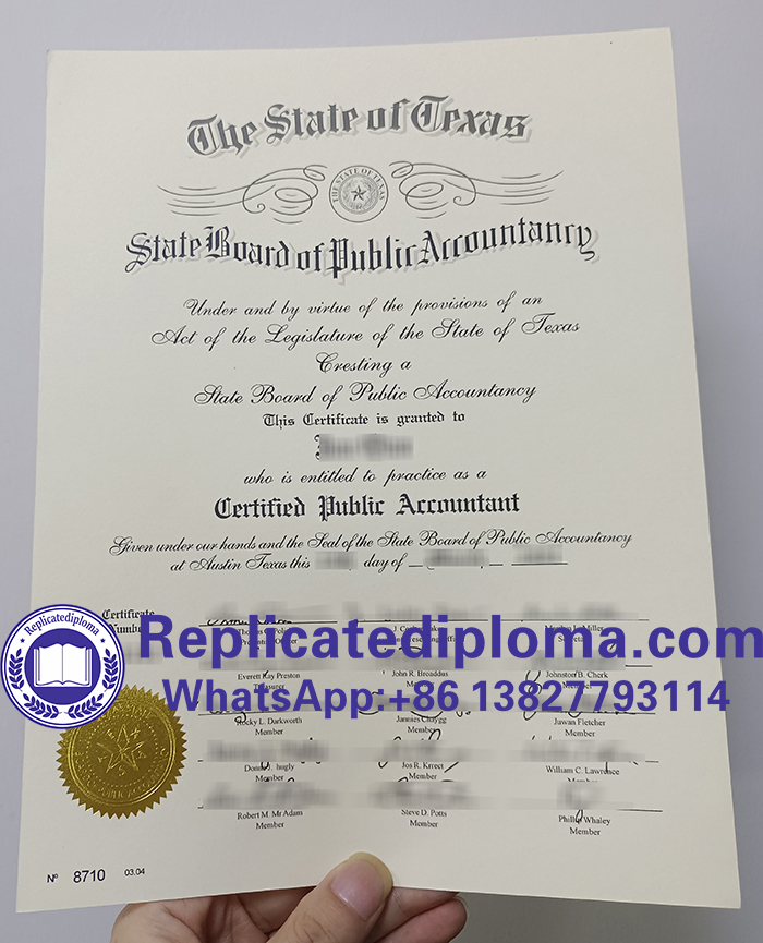 Texas State Board of Public Accountancy certificate