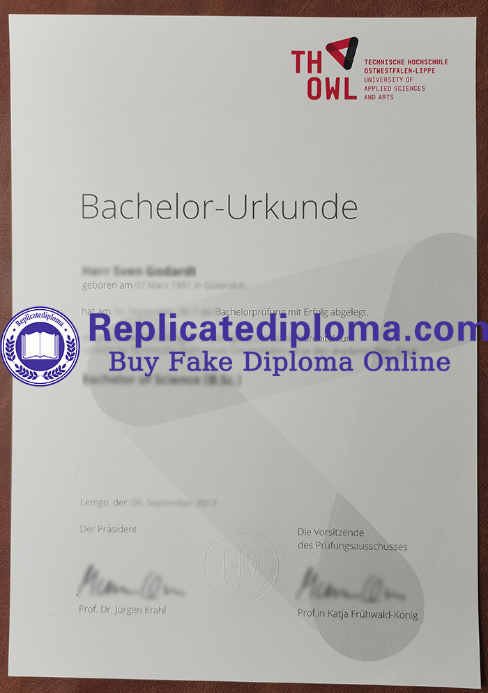 Technische Hochschule Ostwestfalen-Lippe Urkunde