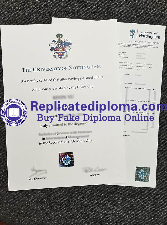 University of Nottingham diploma and transcript