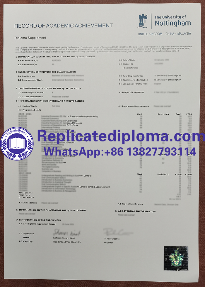 University of Nottingham transcript