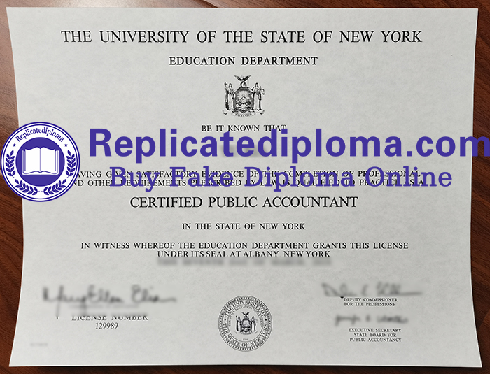 University of the State of New York certified public accountant certificate