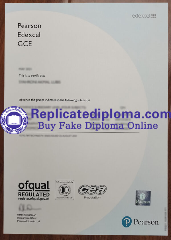 Order Edexcel GCE, General Certificate of Education - replicatediploma.com