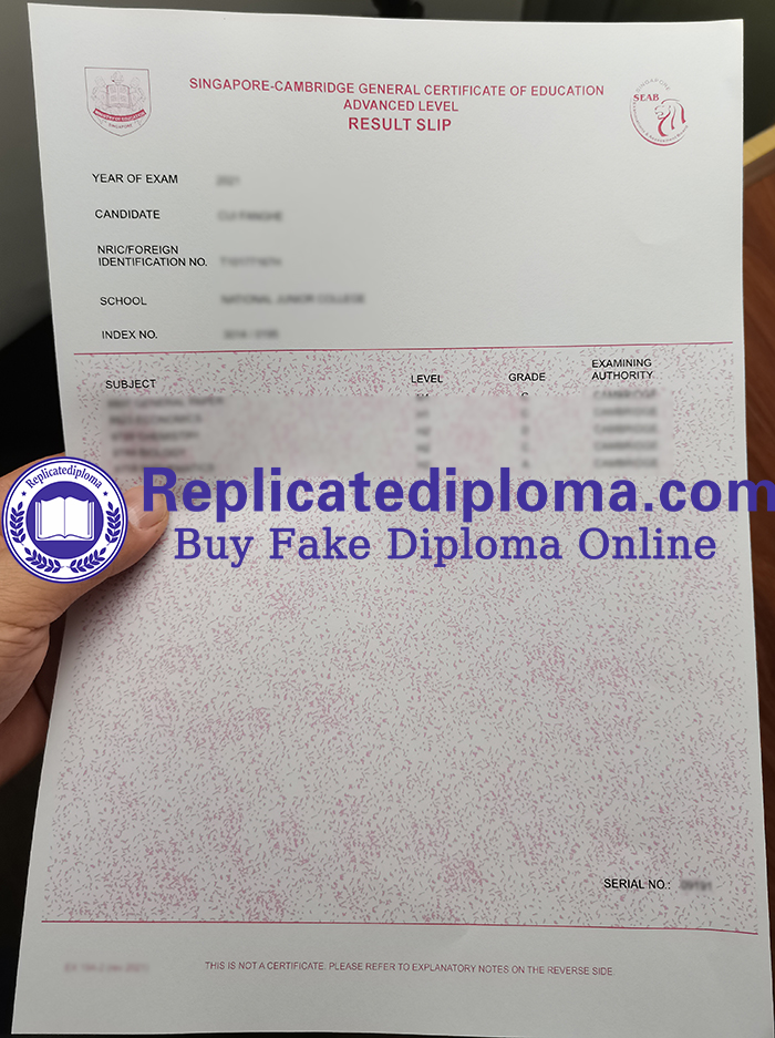 Singapore-Cambridge General Certificate of Education Ordinary Level transcript